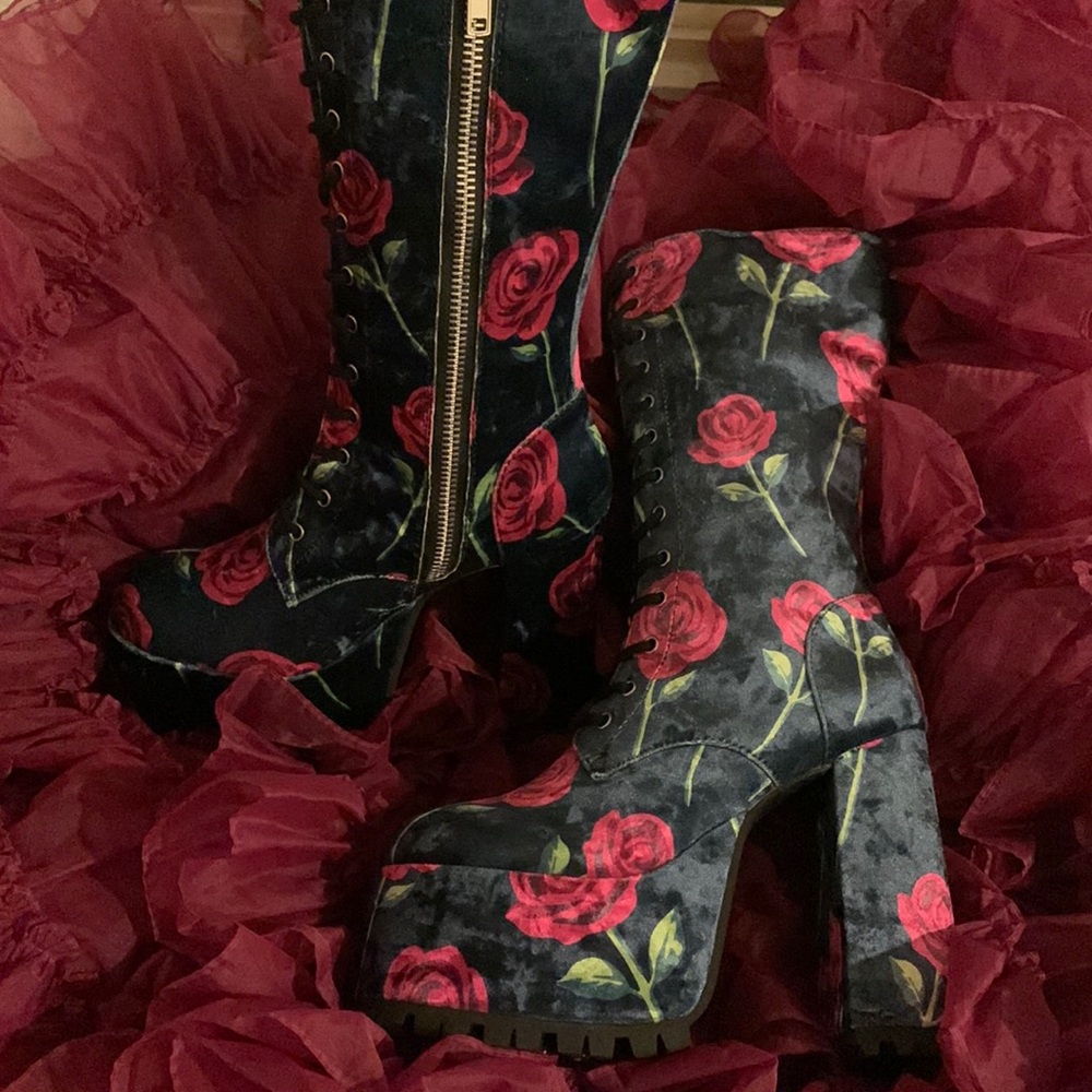 Dolls kill velvet rose platform heels